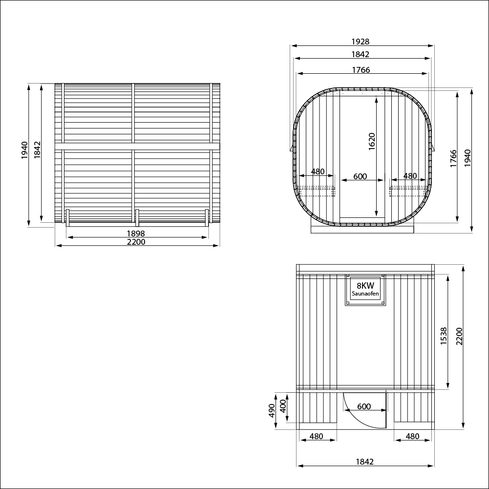 Vonkajšia sauna CUBE DELUXE L – 194 x 220 cm pre 4 osoby