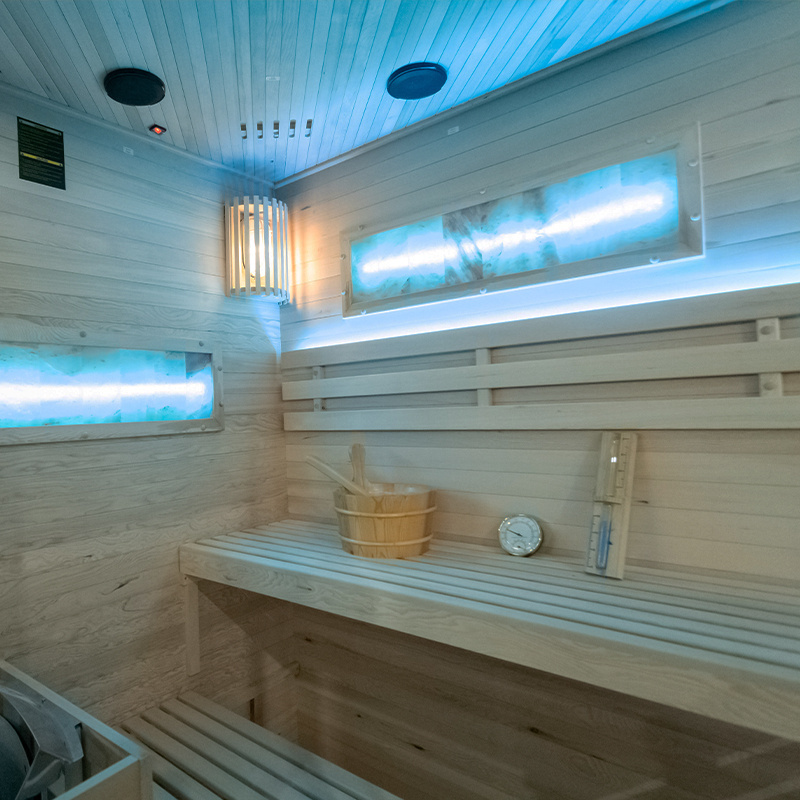 Suchá sauna Relax HYD-4784 s pieckou HARVIA 6 kW pre 4 - 5 osôb so soľným kameňom 150 x 150 x 200 cm