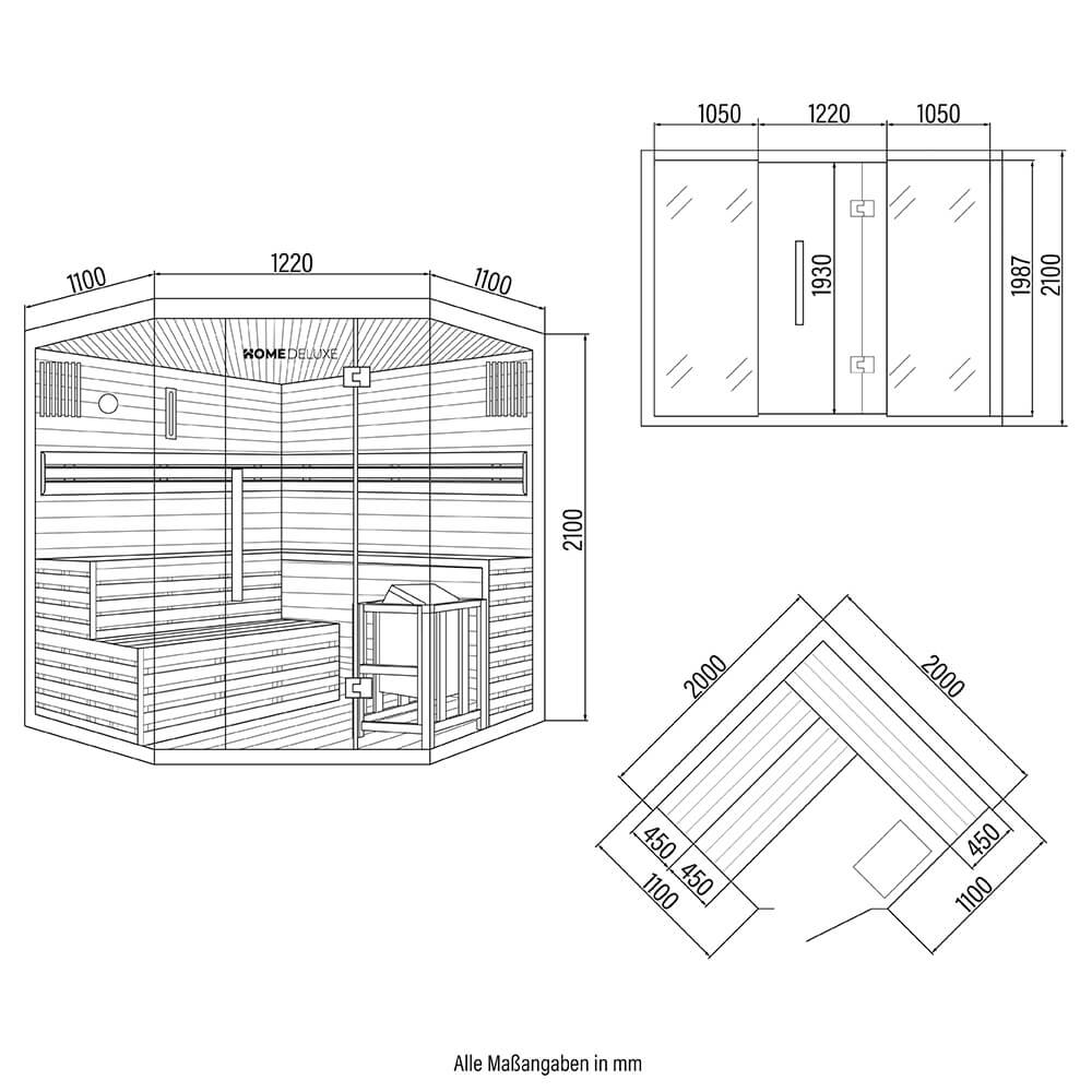 Tradičná sauna SKYLINE BIG XL - 200 x 200 cm pre 6 osôb