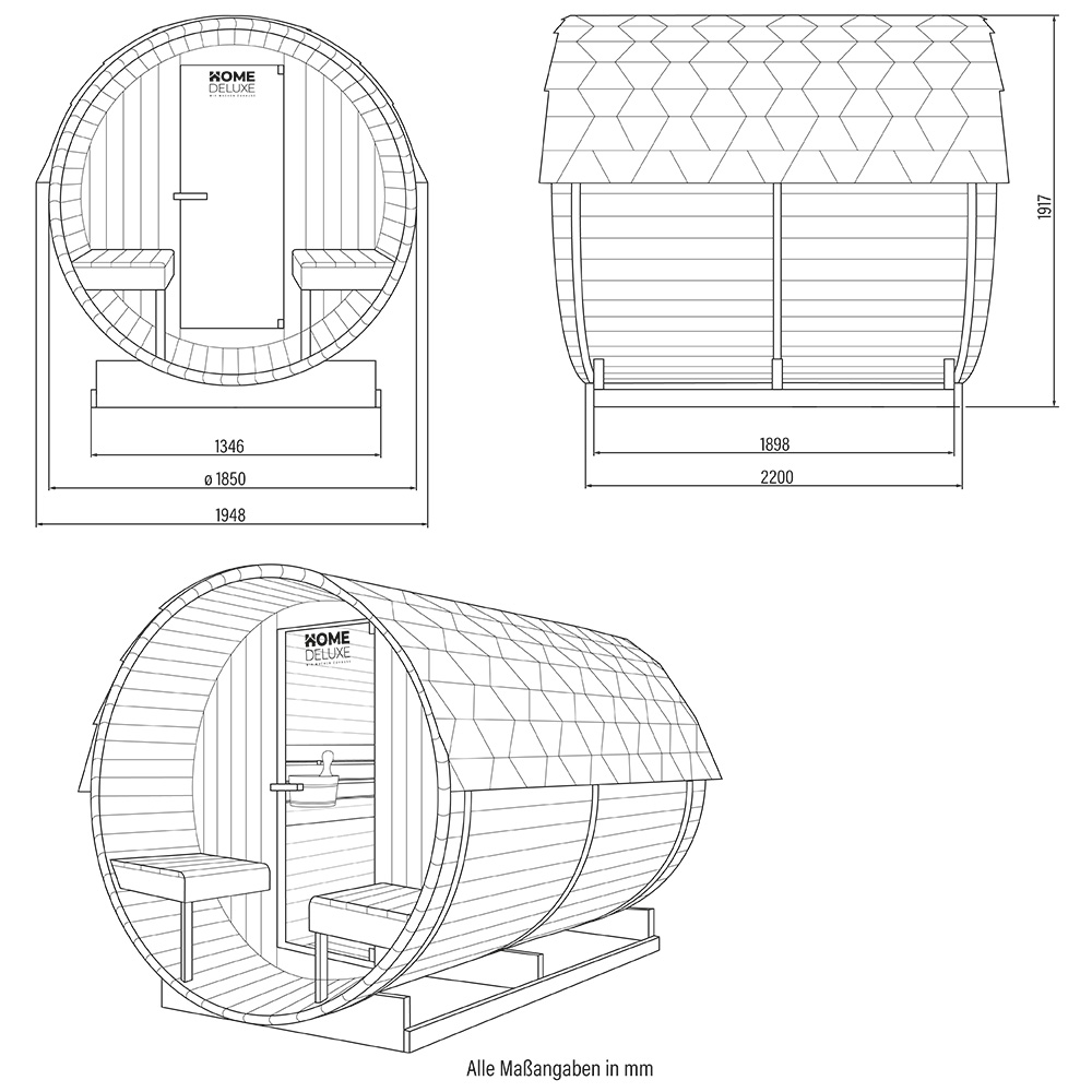 Vonkajšia sudová sauna LAHTI DELUXE L - 195 x 220 cm pre 4 osoby