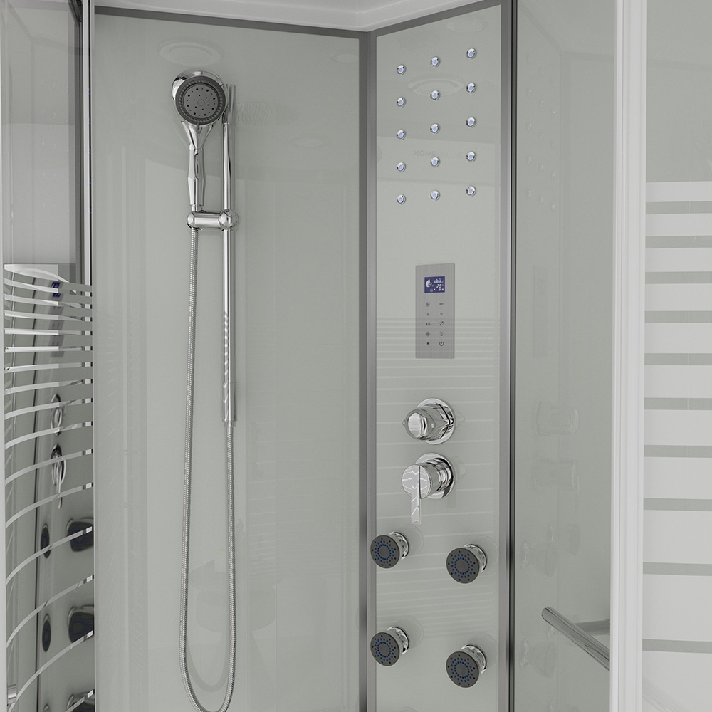 BIELA ​​PERLA Parná sprcha s vodopádom a parná sauna - 120 x 80 cm