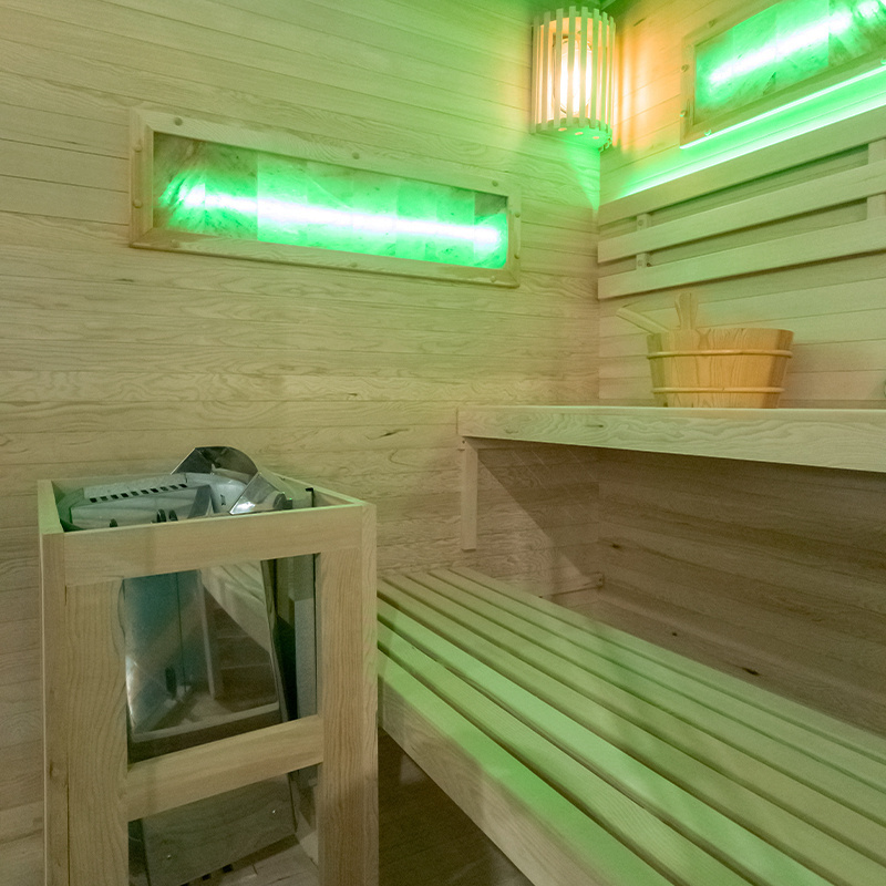 Suchá sauna Relax HYD-4784 s pieckou HARVIA 6 kW pre 4 - 5 osôb so soľným kameňom 150 x 150 x 200 cm
