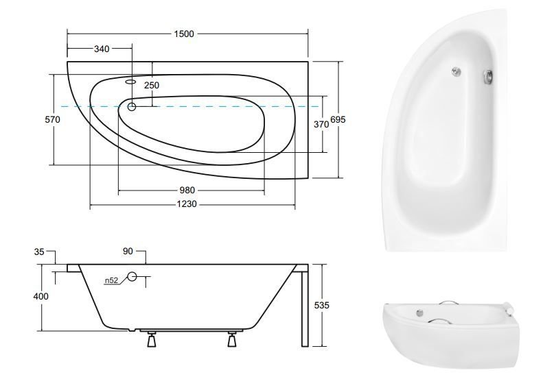 Besco MILENA PREMIUM 150 x 70 cm vaňa pravá asymetrická, akrylátová