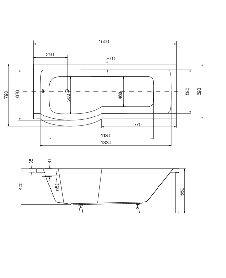 INSPIRO 150 + vaňová zástena vaňa lavá