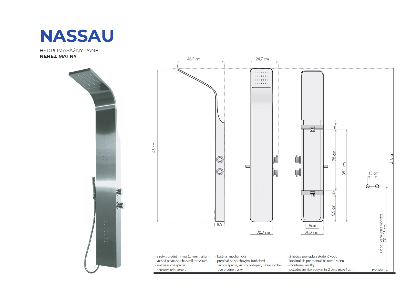 Aquatek - Hydromasážny sprchový panel NASSAU