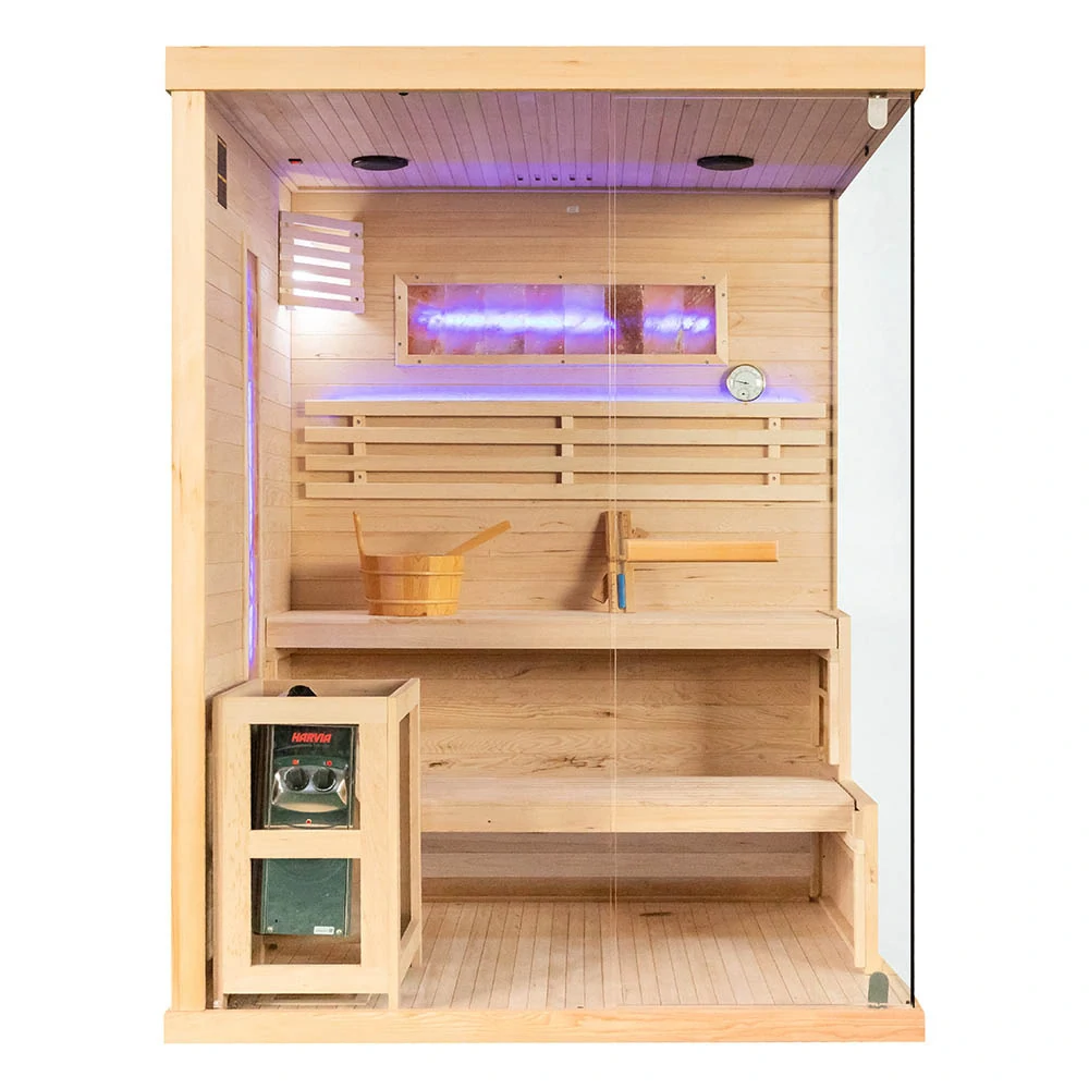 Fínska sauna MSPA Saimaa 3 so soľnou stenou a pieckou Harvia 6 kW (150 × 140 cm) – ľavá