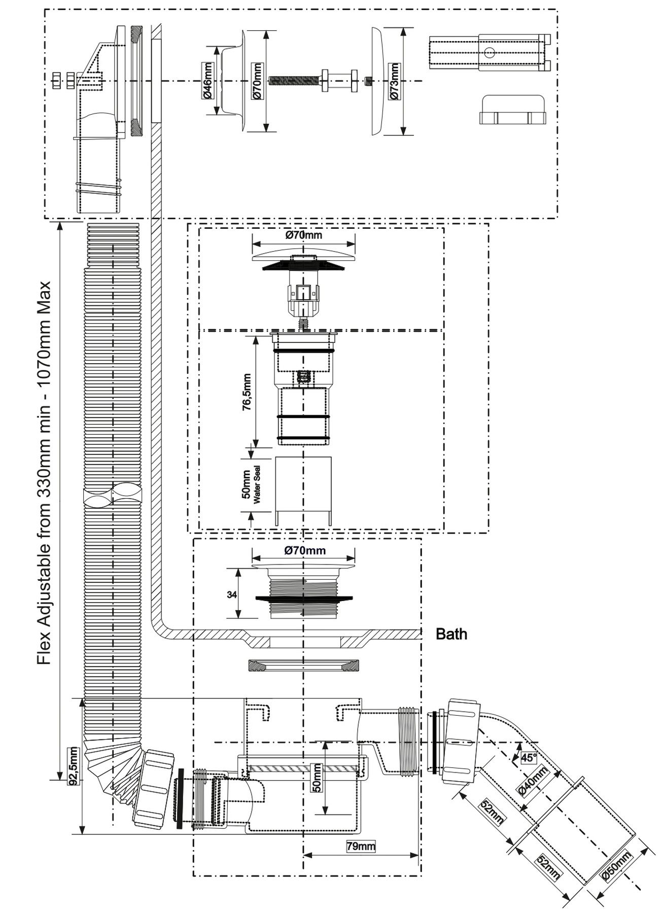 Vaňový sifón McAlpine HC2600CLWH click-clack , biely