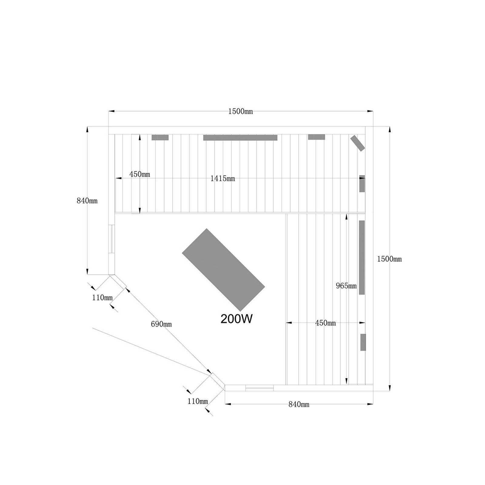Infračervená kabína REDSUN DELUXE XXL - 150 x 150 cm pre 4 osoby