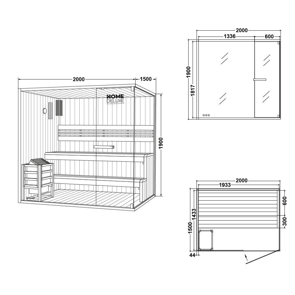 Tradičná sauna SHADOW XL - 200 x 150 cm pre 5 osôb