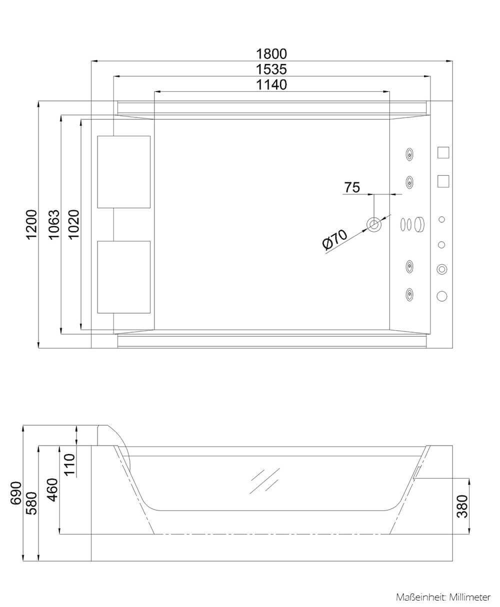Hydromasážna vaňa so svetelnou terapiou ATLANTIC XL 180 x 120