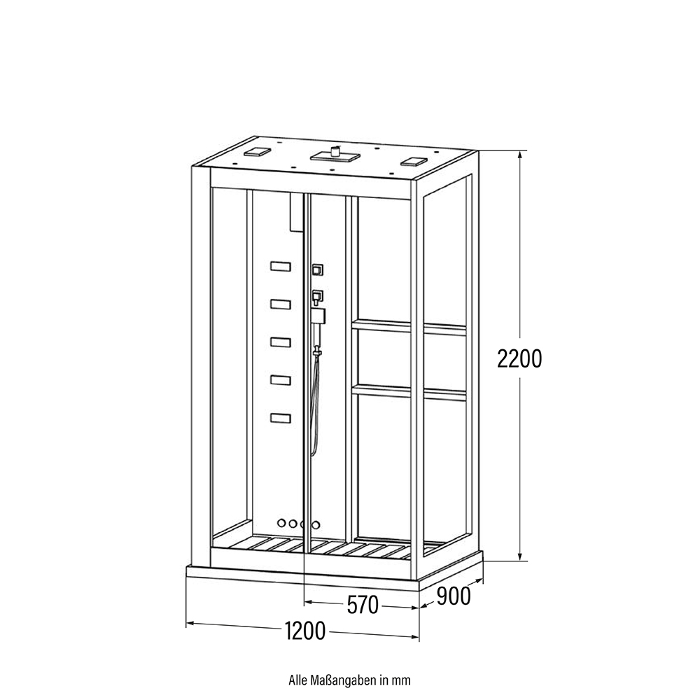 LUXOR XL Parná sprcha s vodopádom a parná sauna - 120 x 90 cm čierna