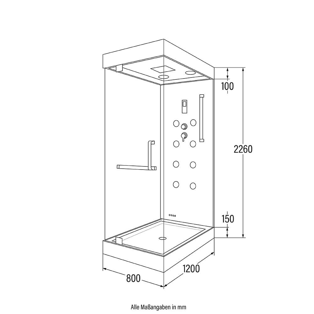 Parná sprcha s vodopádom a LED osvetlením DESIGN M - 80 x 120 cm