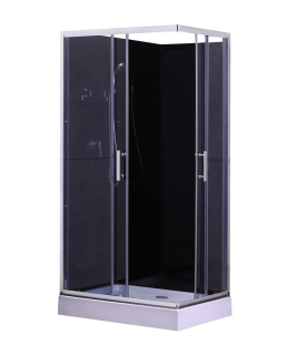 Sprchový box VEDUTA LIVIA BLACK PLUS, obdĺžnikový, 100 x 80, profil chróm, sklo grafit, zadné čierne, vanička, bez striešky
