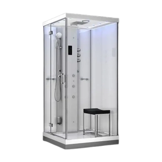M-SPA - Ľavý biely sprchový box s hydromasážou a parnou saunou 100 x 100 x 217 cm