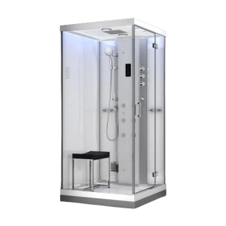 M-SPA - Pravý biely hydromasážny sprchovací box a parná sauna 100 x 100 x 217 cm