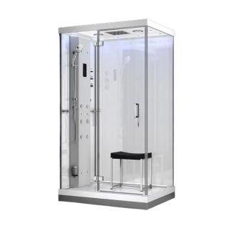 M-SPA - Ľavý biely sprchový box s hydromasážou a parnou saunou 120 x 90 x 217 cm