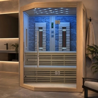 Infrasauna pre 3–4 osoby Sanotechnik Kiruna 160 × 160 cm s plnospektrálnymi žiaričmi