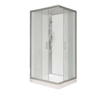 Sprchový box, štvorcový, 80cm, satin ALU, sklo Point, zadne steny biele, SMC vanička, bez striešky