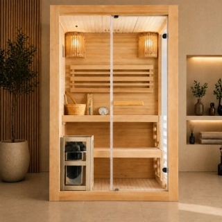 Fínska sauna Sanotechnik PANORAMA pre 2 osoby 130 × 120 cm