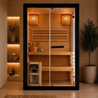 Fínska sauna Sanotechnik PANORAMA BLACK pre 2 osoby 130 × 120 cm