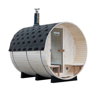 Sudová sauna s kachľovou pecou LAGOM DELUXE pre 4-6 osôb - ⌀ 210 x 240 cm 